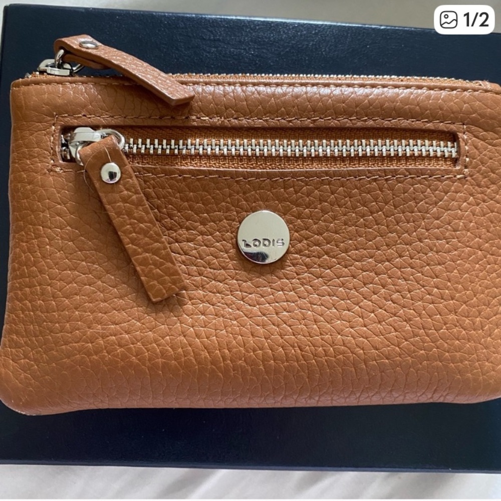 Lodis British pebbled Tan Leather Zippered Pouch